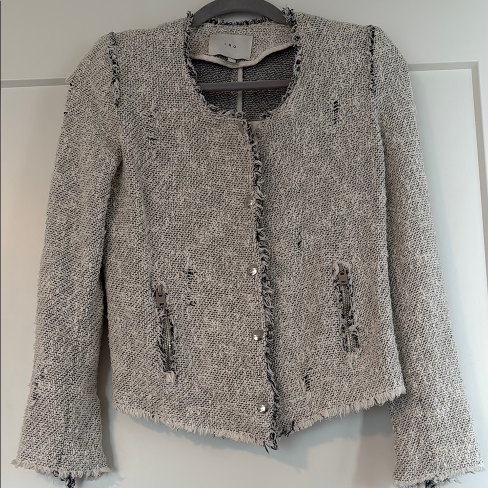 IRO Gray Blazer with Frayed Edges and Structured Silhouette